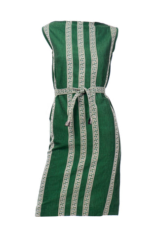 Green Greek Key Vintage Bambaki Shift Dress