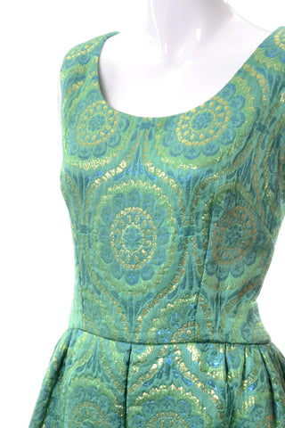 Green and Gold Vintage 1960's Long Dress Detail