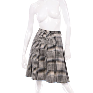 Vintage 1960s Black White Houndstooth Wool Skirt Suit Box Pleated