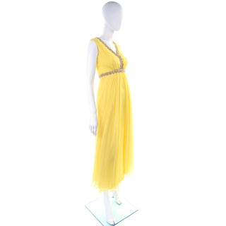 1960s Yellow Chiffon Vintage Dress with Sequins