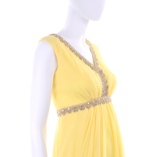 1960s Yellow Silk Chiffon Evening Dress