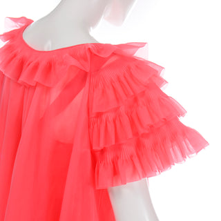 1960s Vanity Fair Coral Pink Ruffle Peignoir Nightgown Set