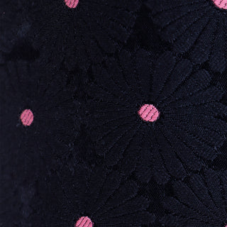 1960s Vintage Black Tonal Floral & Bubblegum Pink Dot Jumpsuit W Pink Satin Sash 
