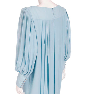 1960s Blue Silk Chiffon Pleated Dress With Banded Hemline and front bow