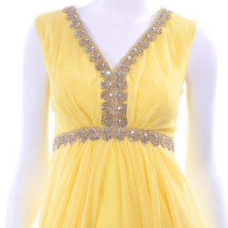 Sequin and Rhinestone Empire Waist Yellow Evening Dress