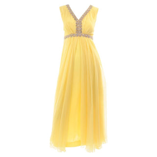 1960s Lemon Yellow Chiffon Gown