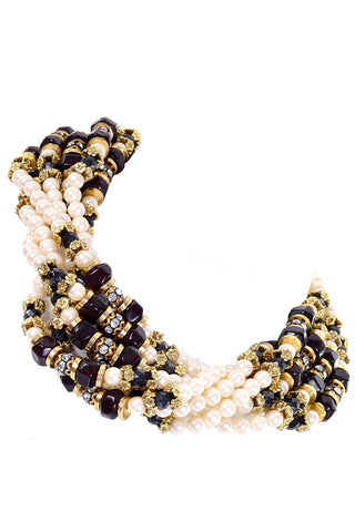1960s Vintage Multi strand Necklace Pearls Beads & Rhinestones