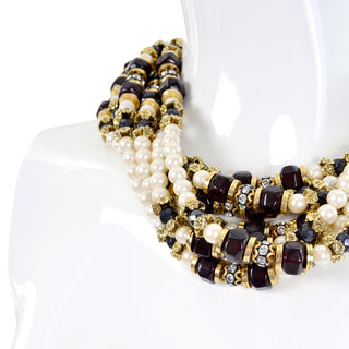 Multi Strand 1960s Vintage Necklace Pearls Beads & Rhinestones