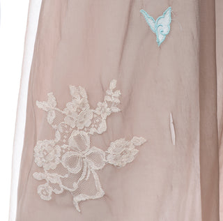 1960s's Brown Sheer Chiffon Nightgown w/ Lace & Butterfly Applique Detail