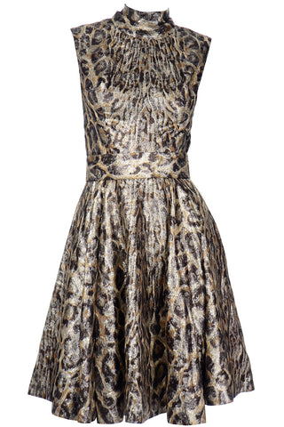 Vintage 1960s Metallic Leopard Print Evening Dress