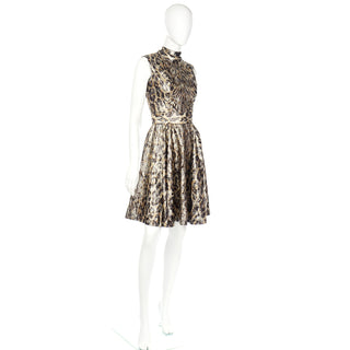 Vintage 1960s Metallic Leopard Print Evening Dress size 6