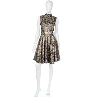 Vintage 1960s Metallic Leopard Print sleeveless Evening Dress