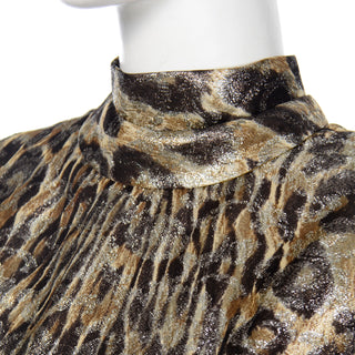 Vintage 1960s Metallic Leopard Print Evening Dress Mock neck