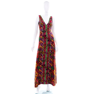 Bright 1970s Vintage Bendels Colorful Maxi Dress