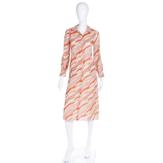 Documented 1970s Vintage Emanuel Ungaro Chevron Abstract Print Dress