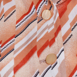 1970s Vintage Emanuel Ungaro Chevron Abstract Print Dress W Buttons