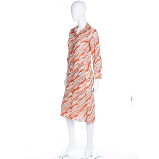 1970s Vintage Emanuel Ungaro Chevron Abstract Print Dress Orange