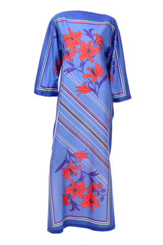1970s Dina Blue Floral Maxi Dress
