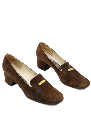 1970s Givenchy Brown Suede Loafer Shoes With Gold Decorative Buckles