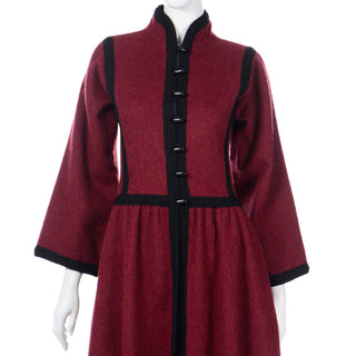 1976 YSL Toggle closure burgundy wool Russian Inspired Coat