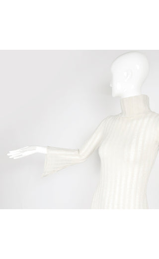 1970s Vintage Dress in Cream Wool Blend Knit With Bell Sleeves
