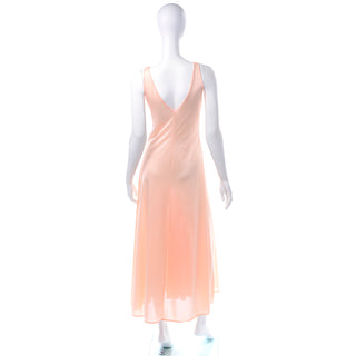 ON HOLD // 1970s Peach Pink Long Nightgown w/ Jewel & Teardrop Cutout Size Small