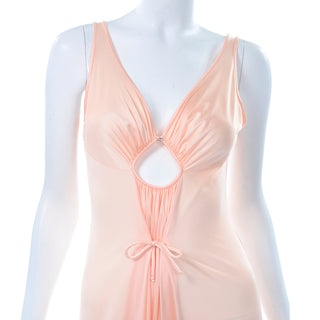 ON HOLD // 1970s Peach Pink Long Nightgown w/ Jewel & Teardrop Cutout Size Small