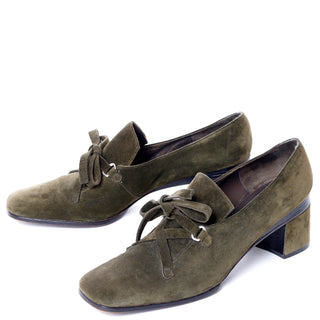 1970s Charles Jourdan Square Toe Tie Loafer Pump Shoes block heel