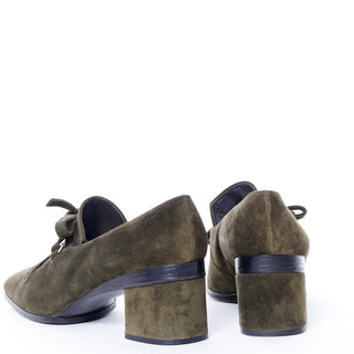 1970s Charles Jourdan Square Toe Tie Loafer Pump Shoes block heels