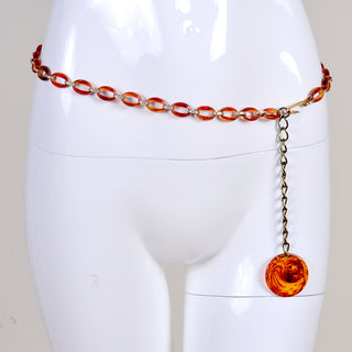 Amber Lucite Chain Link Belt or Necklace with Circle Medallion - Dressing Vintage