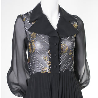 1970s Sparkle Vintage Dress Black Maxi Sheer Bodice - Dressing Vintage