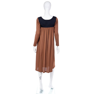 1970s Yves Saint Laurent Brown & Black Jersey Peasant Dress Small