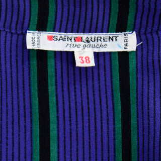 YSL Vintage Yves Saint Laurent Rive Gauche Blouse in Purple Green Black Striped Silk