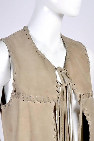 Woven leather tan long vest | Dressing Vintage