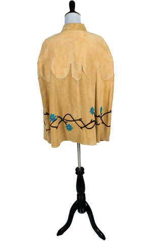 Fab Hippie Chic Ultimate 60's Genuine Suede Embroidered Cape - Dressing Vintage