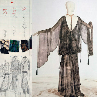 1977 Yves Saint Laurent Les Chinoises Couture Brown & Orange Silk Chiffon Blouse Top