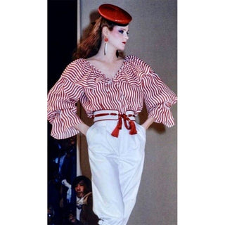 Spring Summer 1980 YSL Runway blouse with red and white stripes