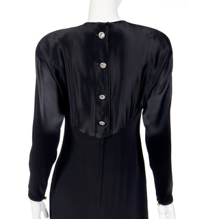 1980s Albert Nipon Black Dress w Rhinestone Buttons