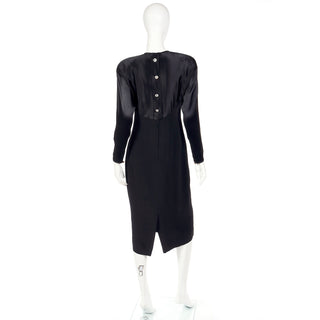1980s Albert Nipon Satin Black Dress