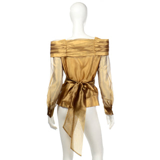 Vintage Gold Organza Evening Statement Blouse 1980s with sash
