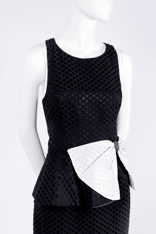 1980's black peplum dress with white bow