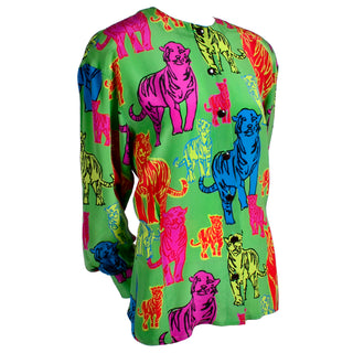 Vintage Escada Blouse in Colorful Silk Tigers Novelty Print - Dressing Vintage