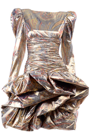 1980s Gold Copper Silver Lame Pouf Vintage Dress