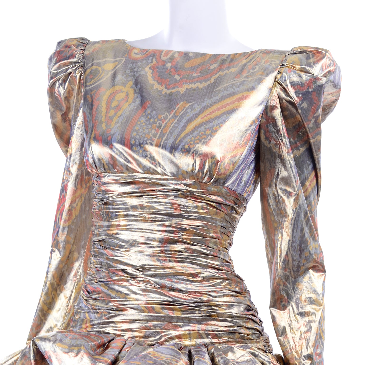 Metallic Gold Silver & Copper Lame Vintage 1980s Pouf Dress Modig Metallic Gold Silver & Copper Lame Vintage 1980s Pouf Dress Modig