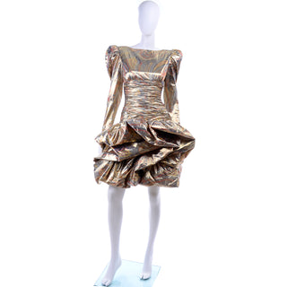 80s Gold Copper Silver Lame Pouf Vintage Dress