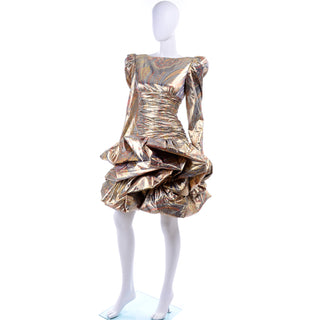 1980s Metallic Gold Silver & Copper Lame Vintage Pouf Dress