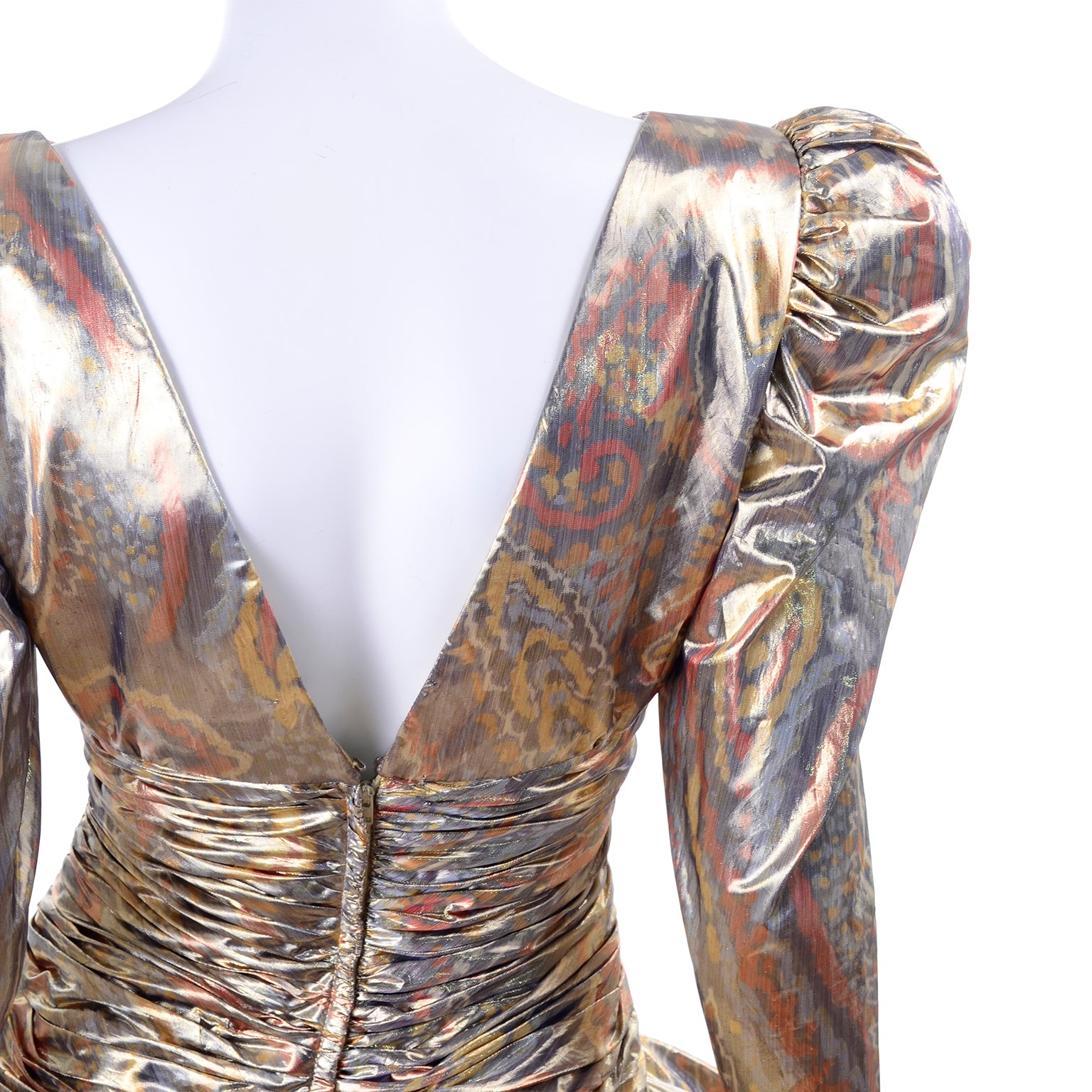 Metallic Gold Silver & Copper Lame Vintage 1980s Pouf Dress Modig Metallic Gold Silver & Copper Lame Vintage 1980s Pouf Dress Modig