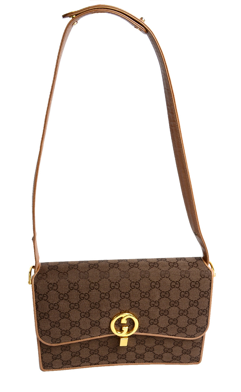 80's vintage Gucci brown monogram webbing sherry line speedy style handbag.  at 1stDibs