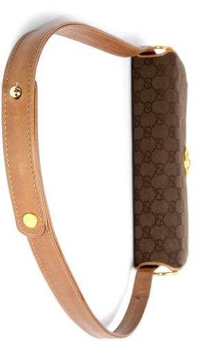 Brown Gucci Monogram 1980's Vintage Gucci Handbag w shoulder strap