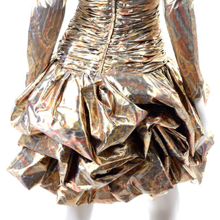 1980s Gold Copper Silver Lame Pouf Vintage Dress dramatic